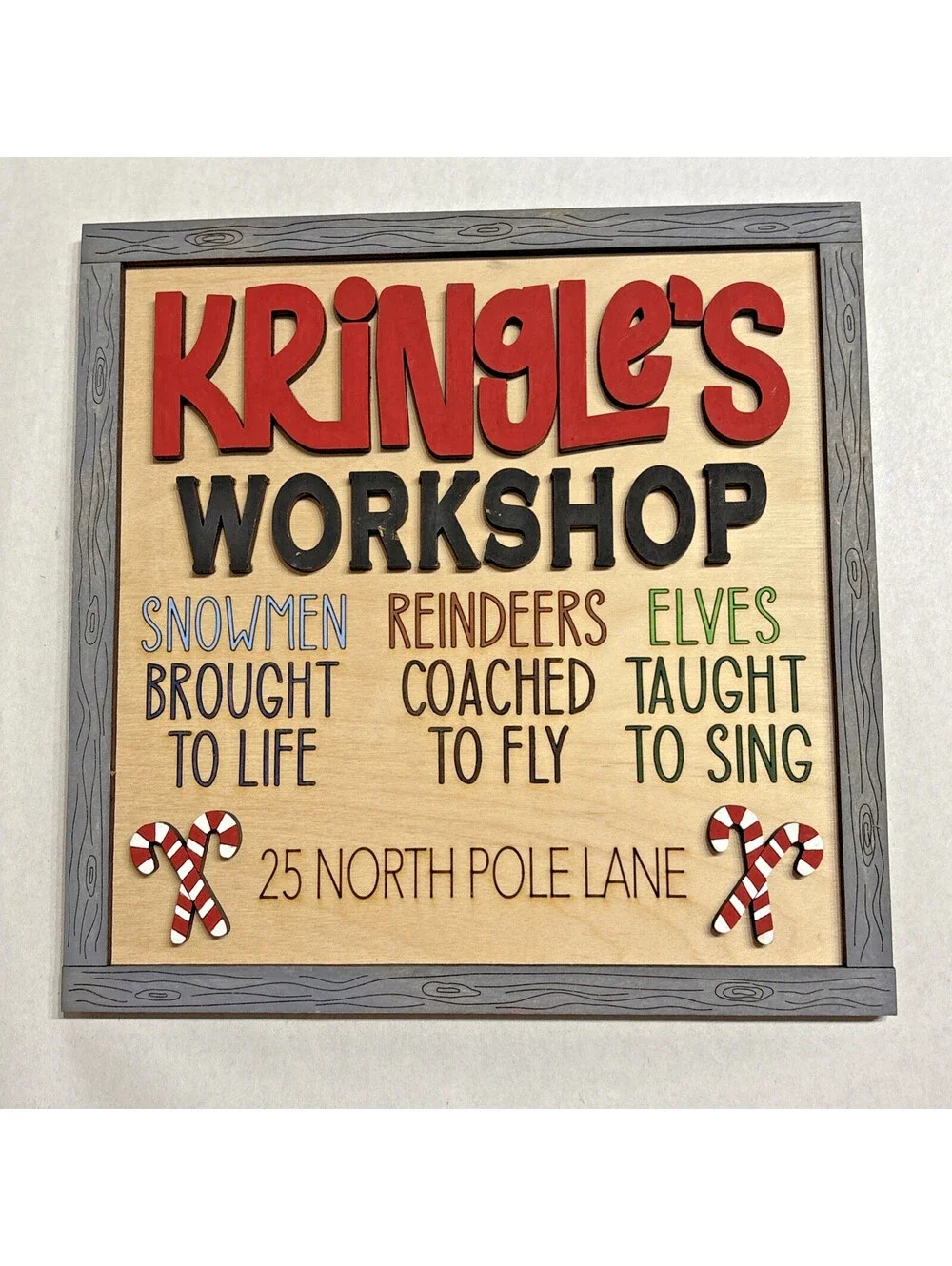 Framed Christmas 3D Wall Art 9x9 Kringles Workshop- Hand Painted Laser Cut